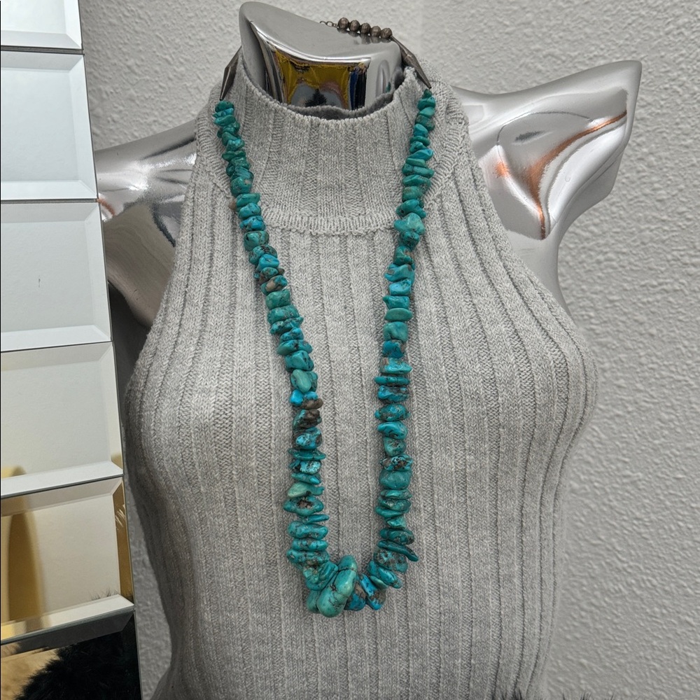 🤩Vintage OLD PAWN NATIVE AMERICAN INDIAN NUGGET TURQUOISE NECKLACE NAVAJO PEARL